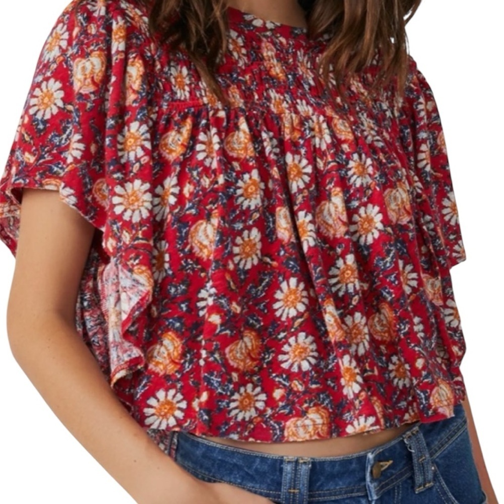 Free People Red Boho Crop Top Small Petite
